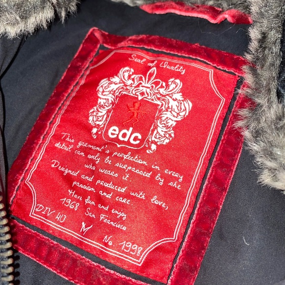 EDC Esprit Military Bomber Jacket Fur Hood Women’s Size M - Picture 6 of 12